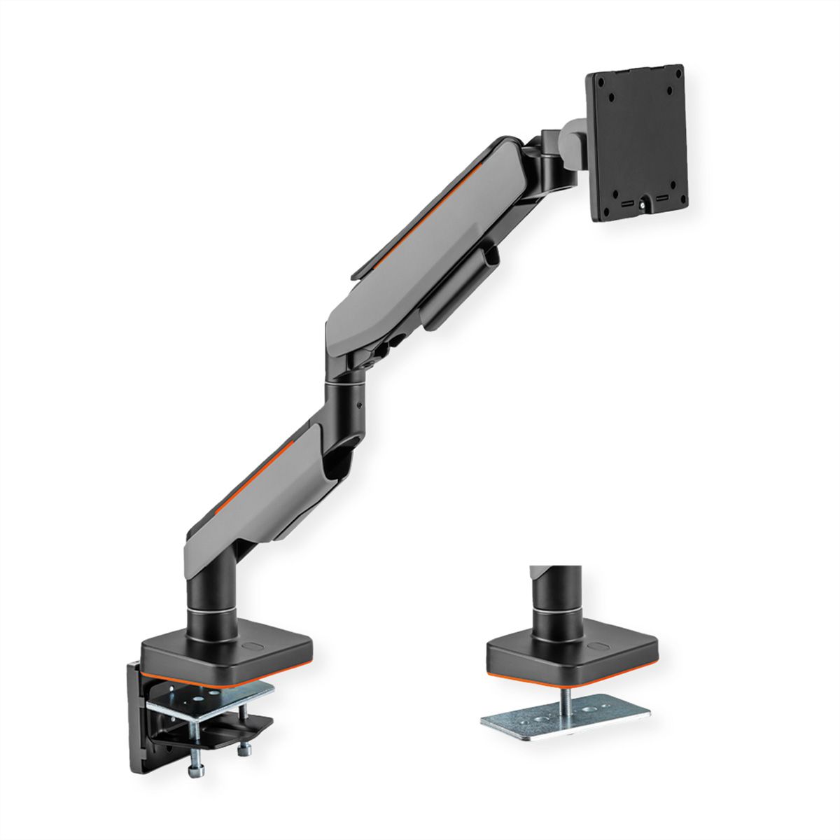 ROLINE Single LCD Monitor Stand, Gas Spring, Desk Clamp, 5 Joints, 17–49 inch, max. 20 kg