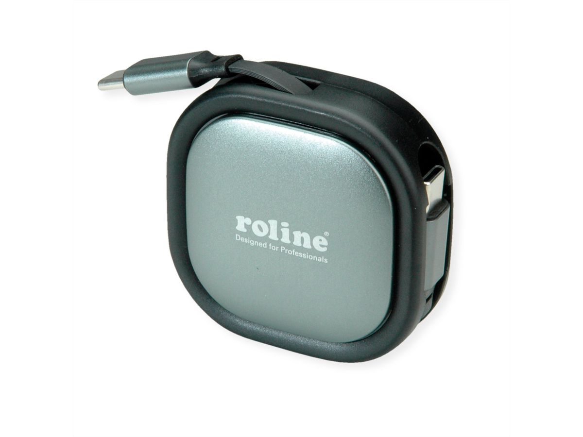 ROLINE USB 2.0 Retractable Cable Type C, 60W, C-C, M/M, black, 1.2 m