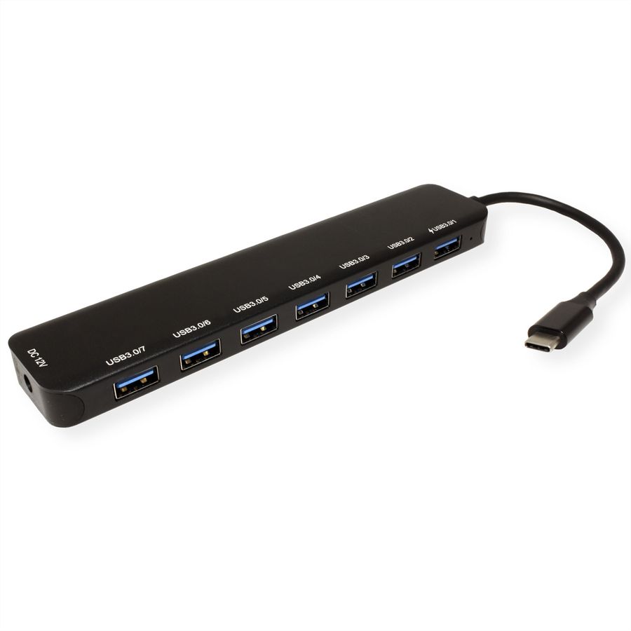 VALUE USB 3.2 Gen 1 Hub, 7 Ports, Type C connection cable, with Power Supply