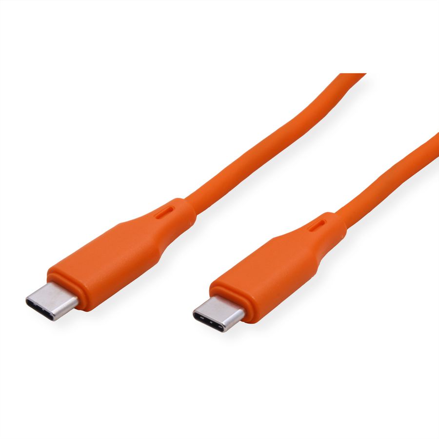 ROLINE USB 2.0 Cable, C–C, M/M, 60W, silicone, orange, 1 m