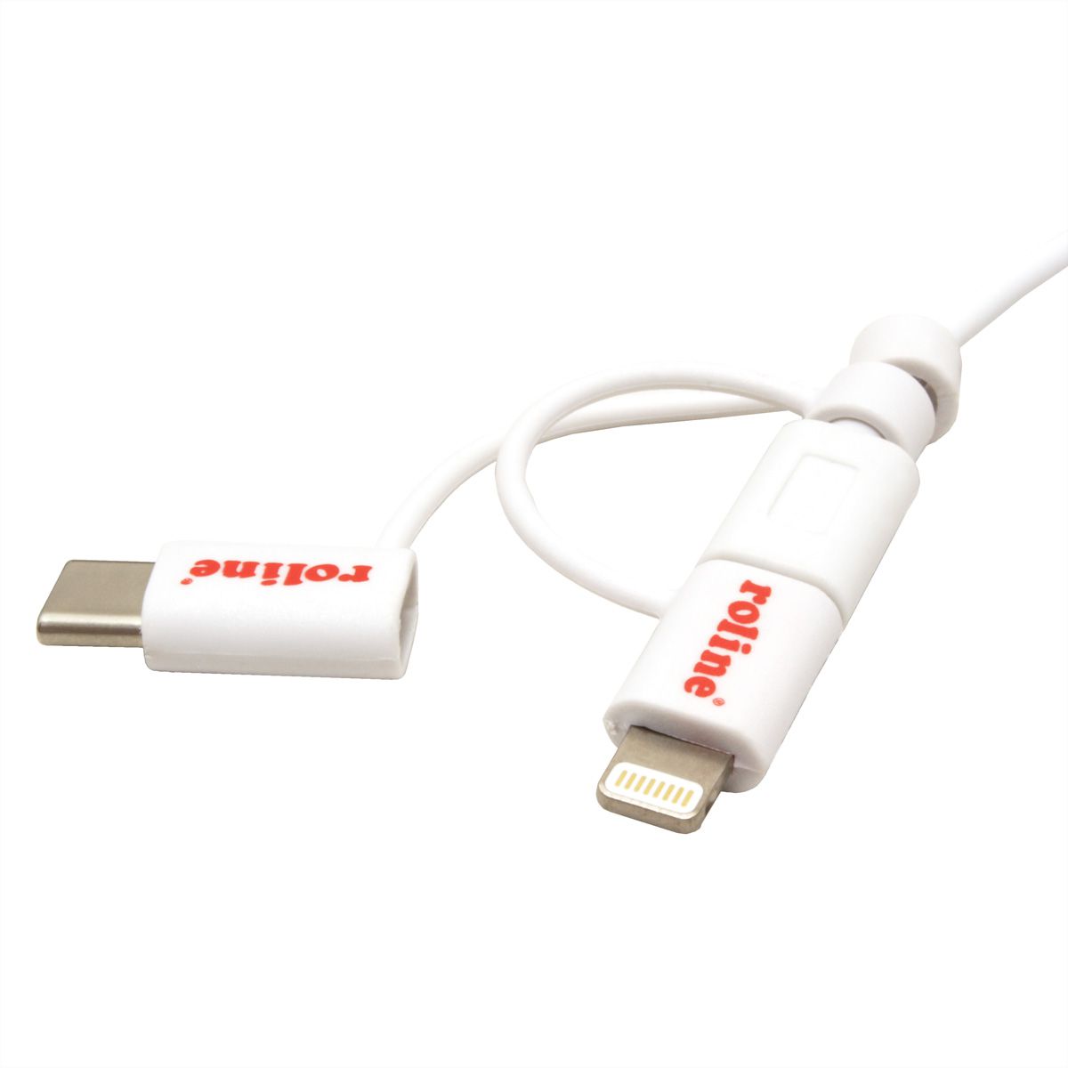 ROLINE 8pin + MicroB + Type C to USB Charge & Sync Cable, white, 1 m
