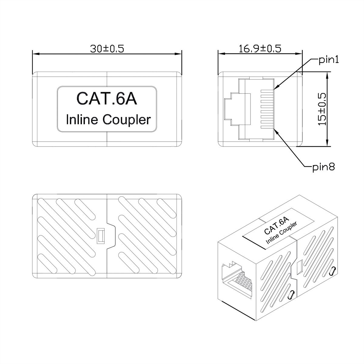 ROLINE RJ-45 Mini Inline Coupler, Cat.6A (Class EA), unshielded, white