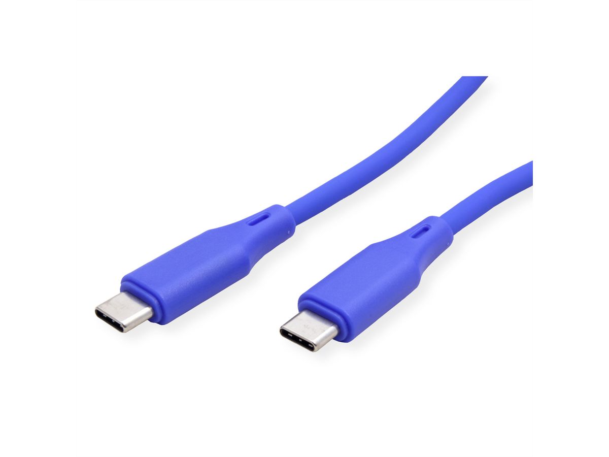ROLINE USB 2.0 Cable, C–C, M/M, 60W, silicone, blue, 1 m