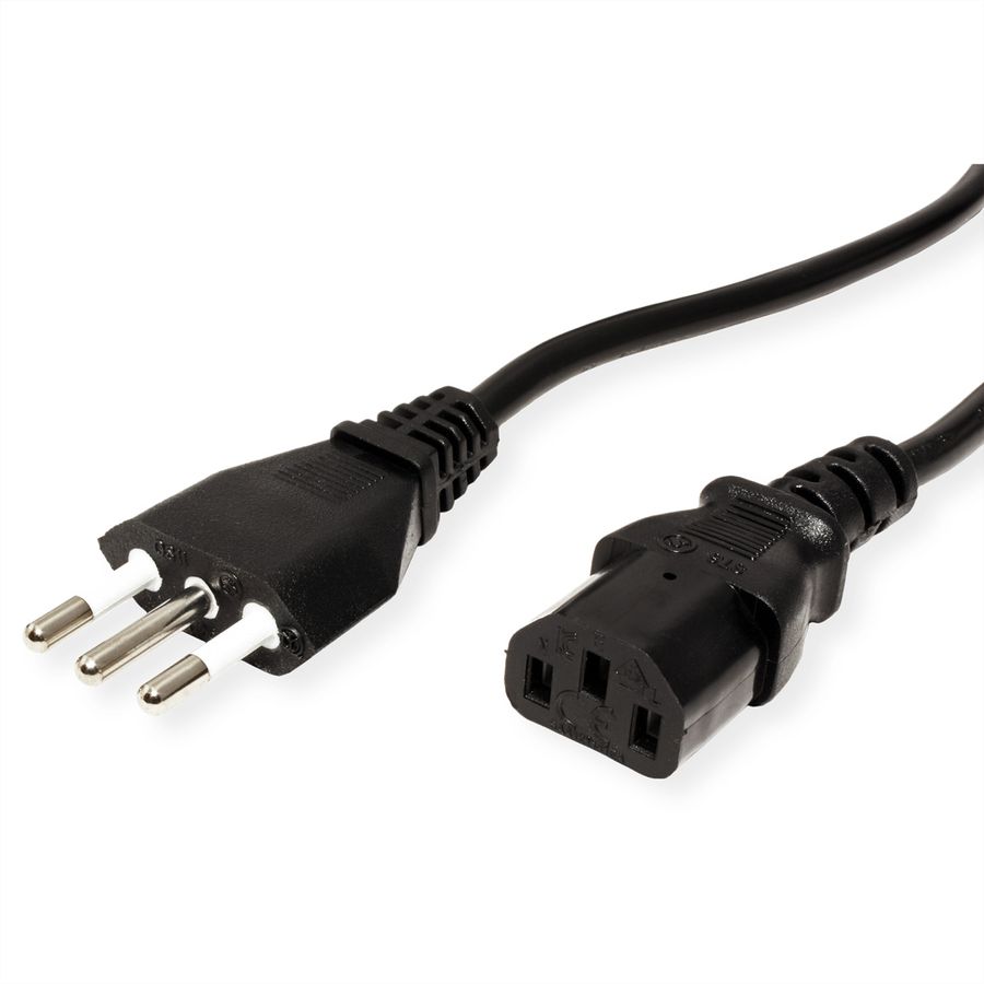 VALUE Power Cable, straight IEC Conncector, Italy Version, black, 3 m