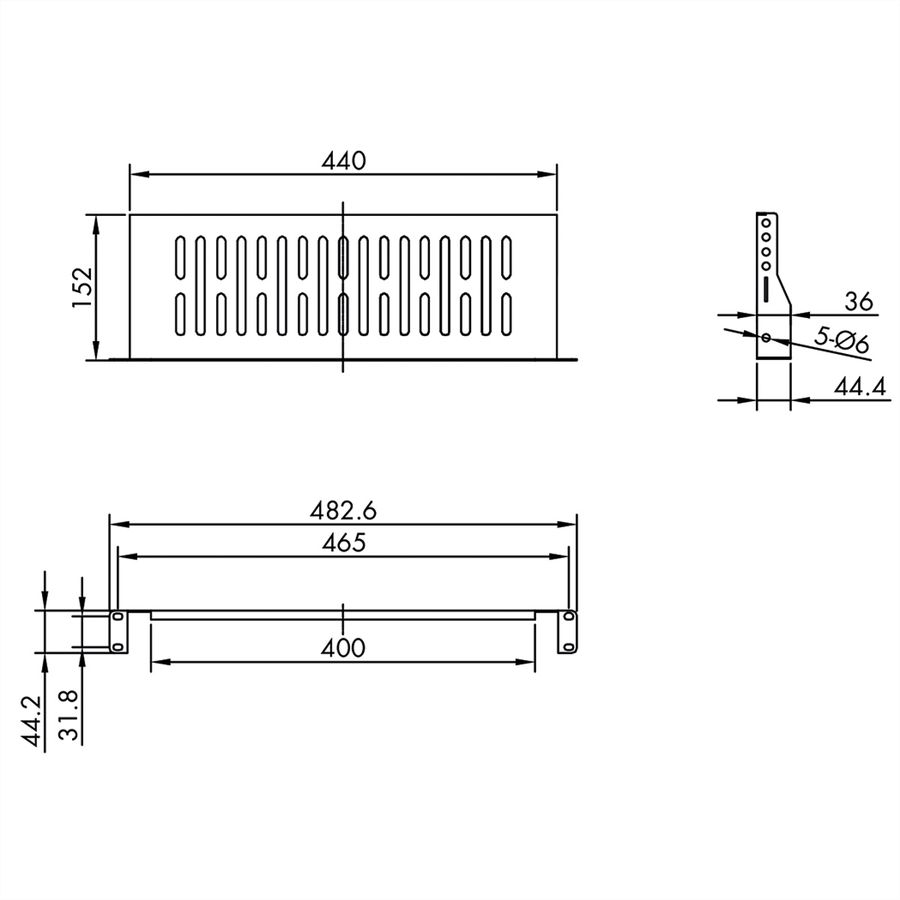VALUE 19"-Fixed Shelf, 440 x 150mm, max. 10kg, 1U, U-Shape, black