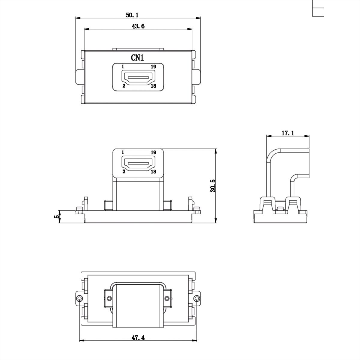 VALUE A/V Module (HDMI F adapter,angled)