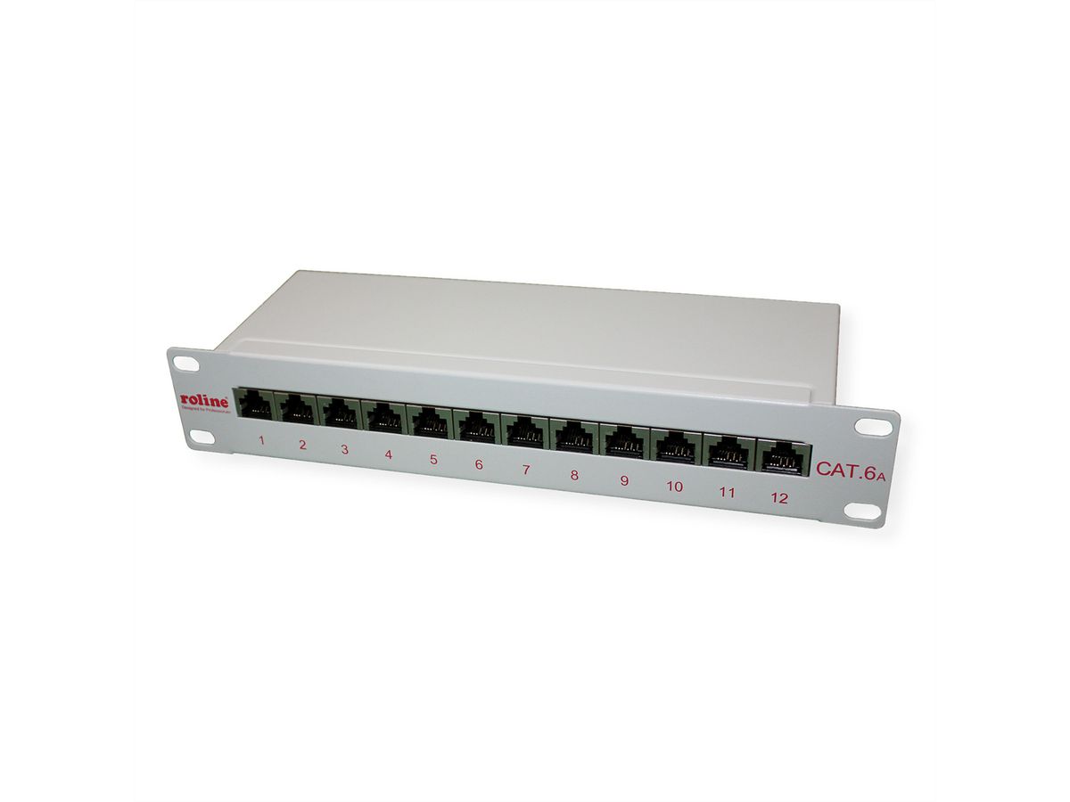 ROLINE Cat.6A (Class EA) 10-inch Patch Panel, 12 Ports, STP, grey