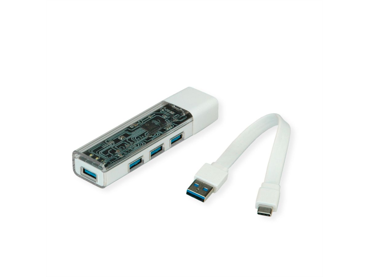 ROLINE USB 3.2 Gen 1 Hub, 4 Ports, Type A+C host connection cable