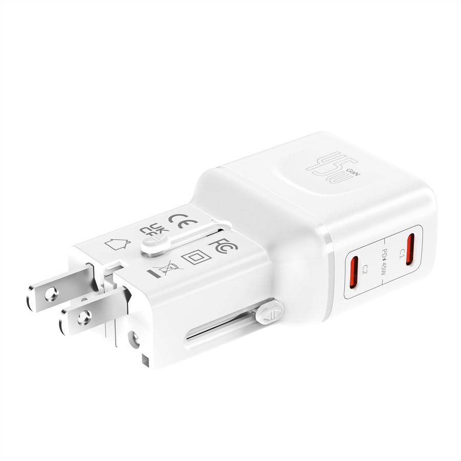 VALUE POCKET Travel Charger, EU/UK/US, 2x Ports USB C, 45W