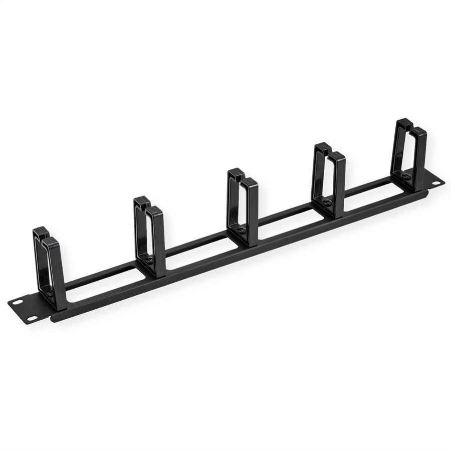 VALUE 19" 1U Cable Management Plate, C-Type, 5 Hooks, Cut-out front panel / cable feed-through, black