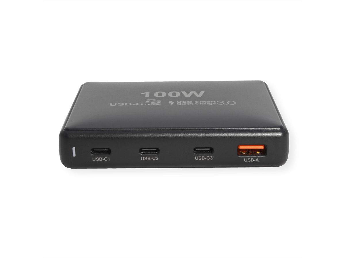 VALUE USB GaN Charger, 4 Ports, (3x USB-C, 1x USB-A), max. 100W