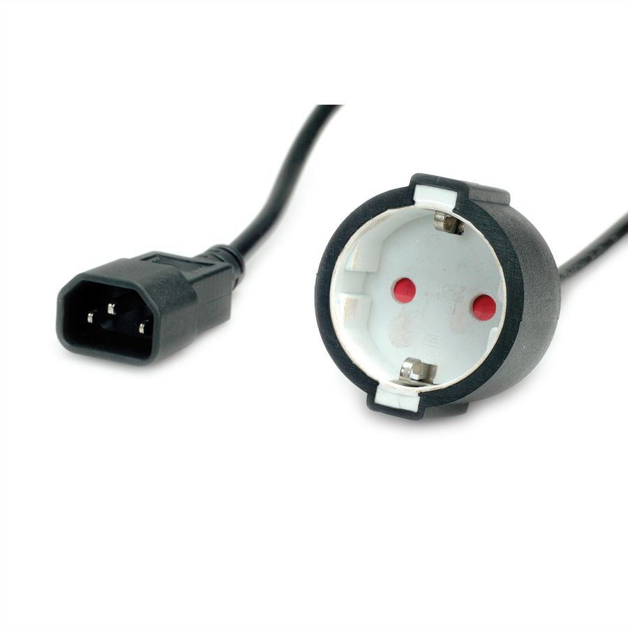 VALUE Power Cable, IEC C14 Plug to German Socket, max 10A (2300W), for UPS only, black, 0.3 m