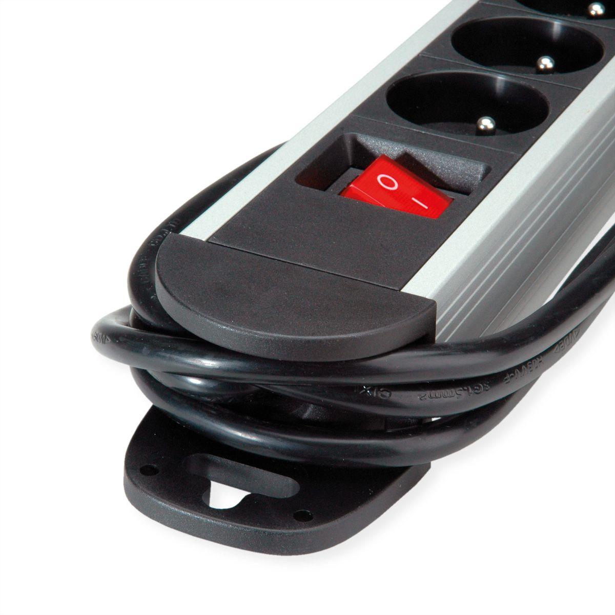 ROLINE Power Strip, 6-way, with Switch, Aluminium Housing, for France (UTE), black / silver, 3 m