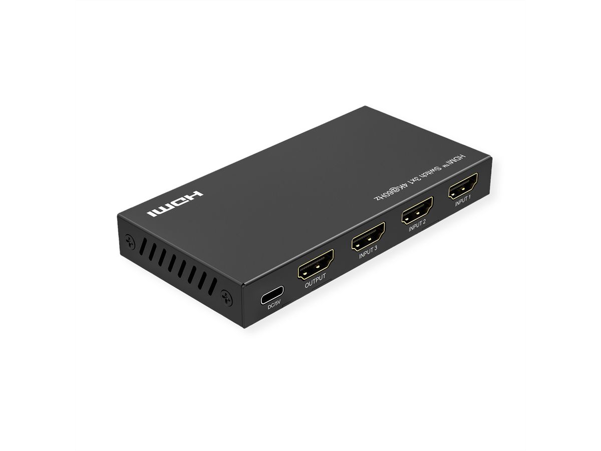 ROLINE HDMI Switch, 3x1, 4K60Hz, with Remote Control