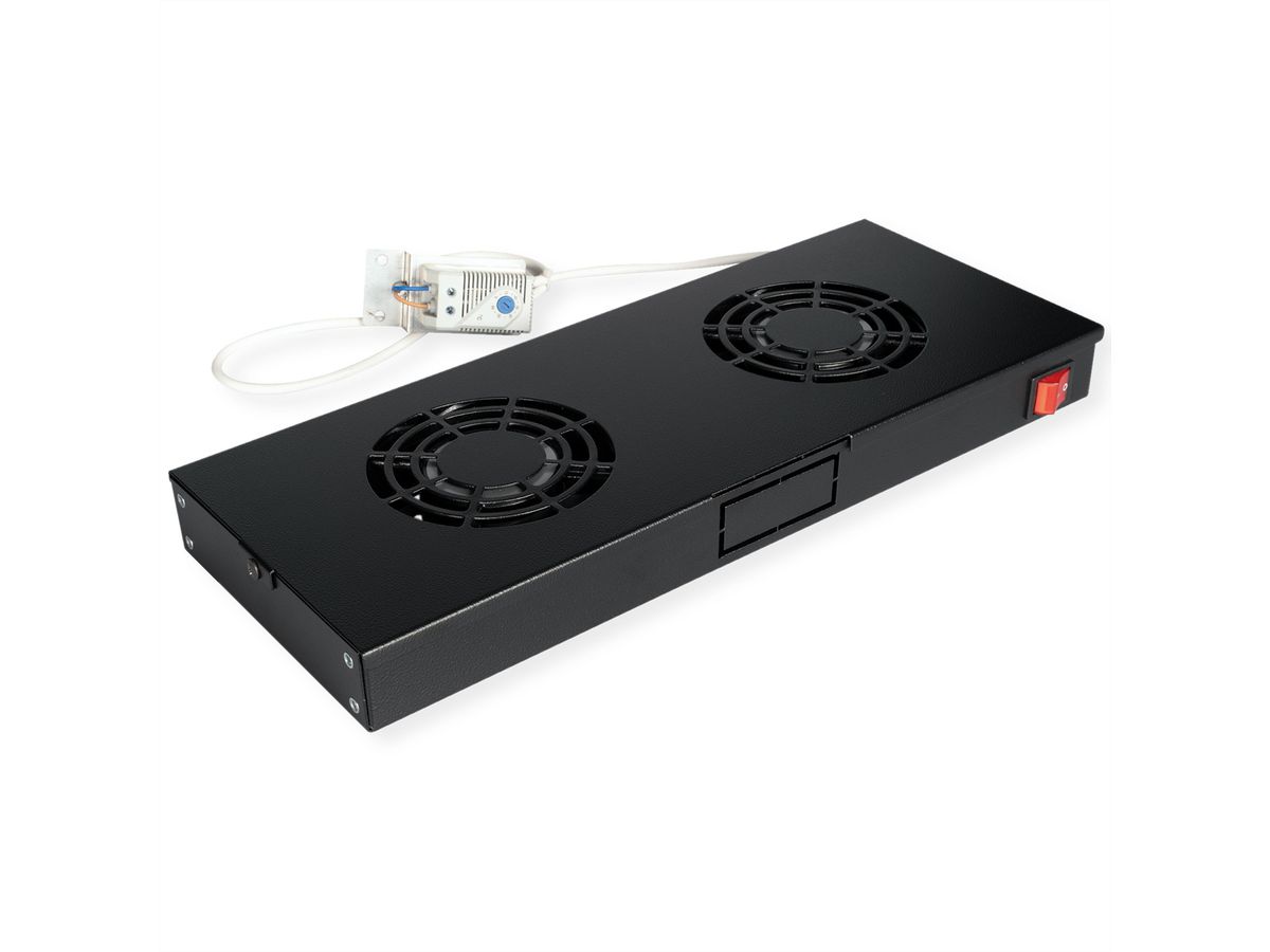 ROLINE 19-inch fan unit 2 fans, Thermostat black