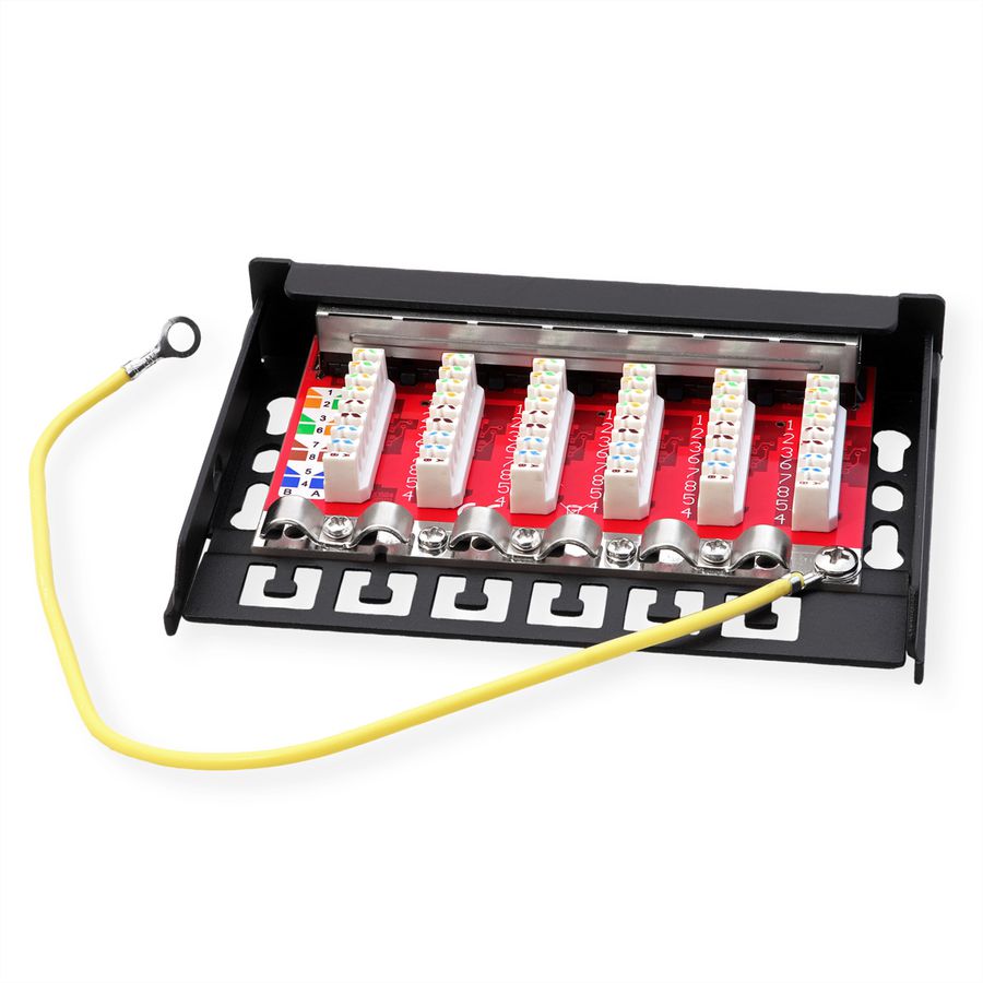 ROLINE Mini Patchpanel, Cat.6A/Cl.EA, 0.5U, 6x RJ45 ports, shielded, black