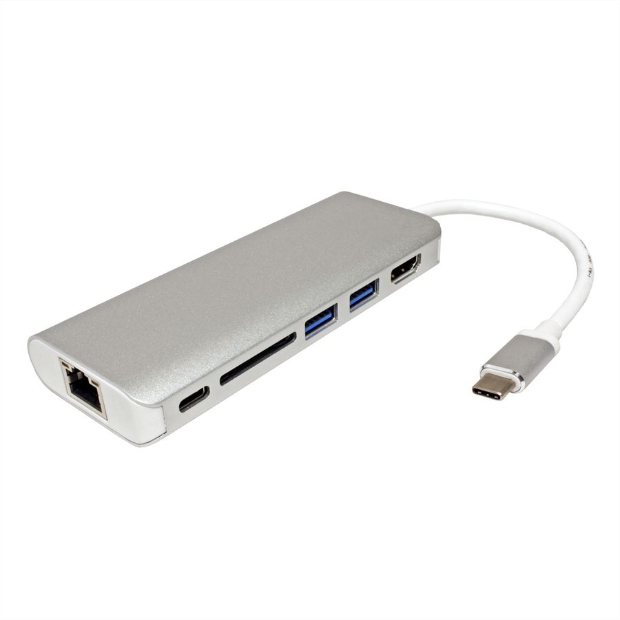 ROLINE USB Type C docking station, 4K HDMI, 2x USB 3.0 / USB 3.2 Gen 1 ports, 1x SD/MicroSD card reader, 1x USB Type C PD (Power Delivery) + Data, 1x Gigabit Ethernet