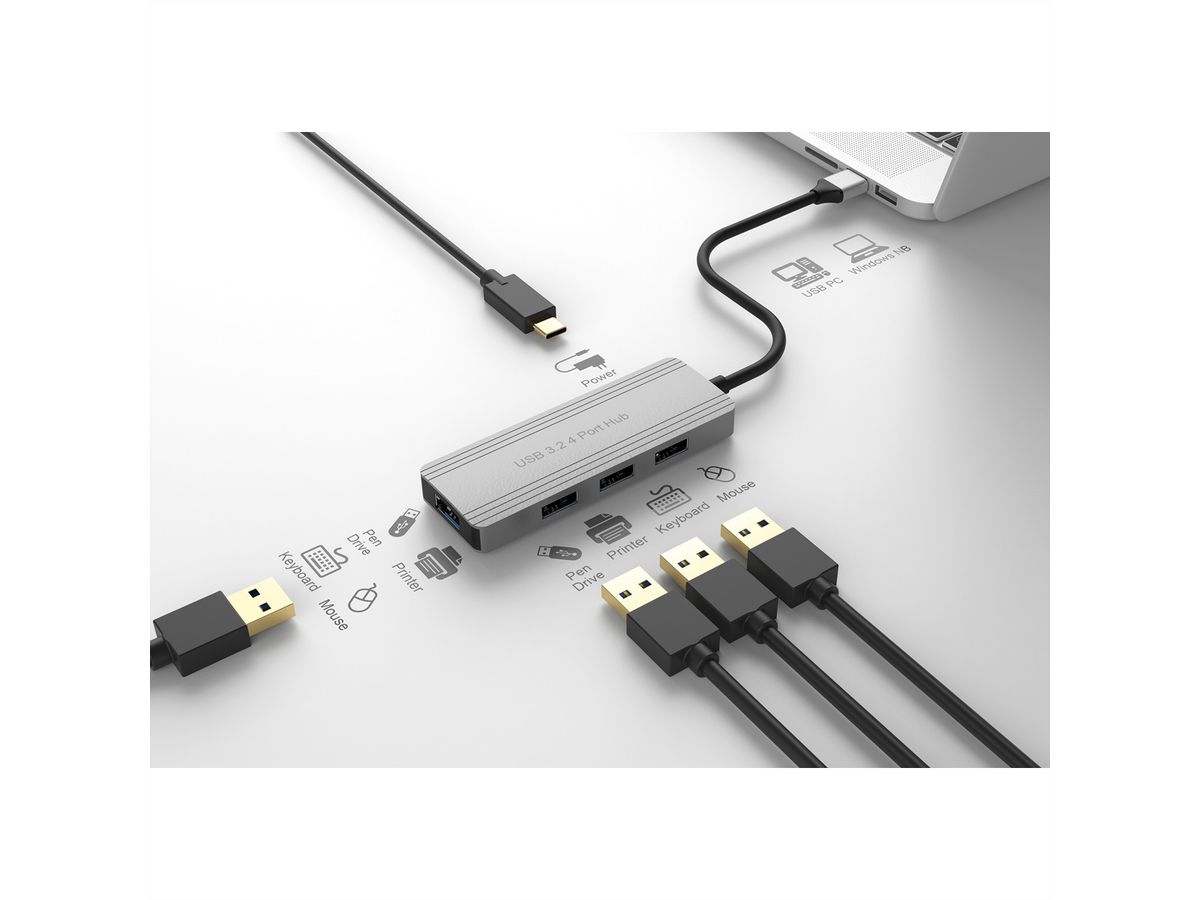 VALUE USB 3.2 Gen 1 Hub, 4 Ports, Type-A Connection Cable