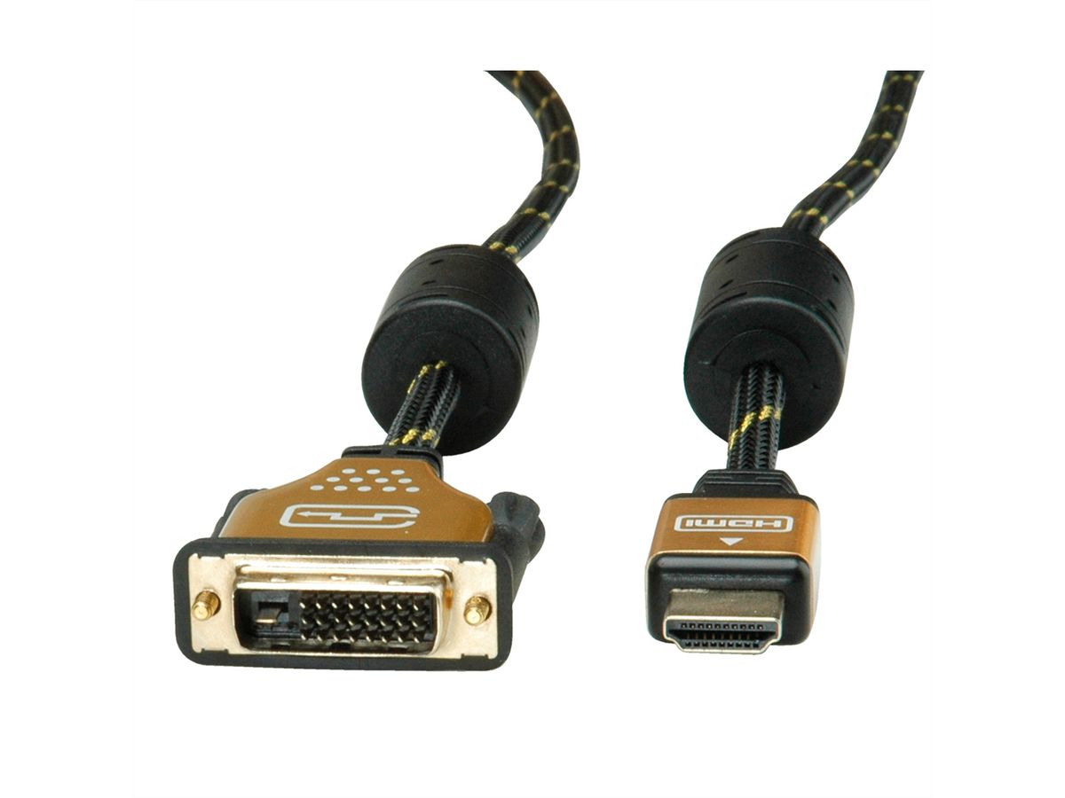 ROLINE GOLD Monitor Cable, DVI (24+1) - HDMI, M/M, 10 m