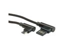 ROLINE USB 2.0 Cable, A reversible - Micro B (90° angled), M/M, black, 0.8 m