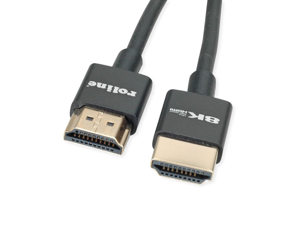 ROLINE HDMI 8K (7680 x 4320) Ultra HD Cable + Ethernet, Slim, Flexible and Lightweight, M/M, black, 1 m