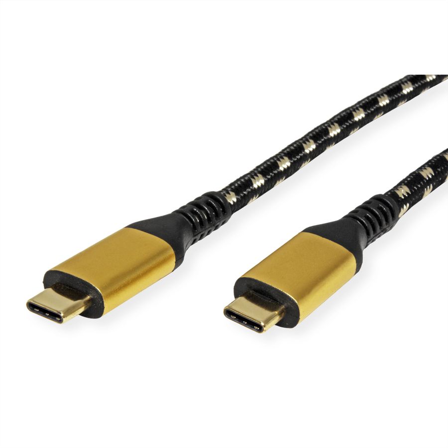 ROLINE GOLD Cable USB4 Gen3x2, with Emark, C–C, M/M, 8K UHD-2, 40Gbit/s, 100W, black / gold, 2 m