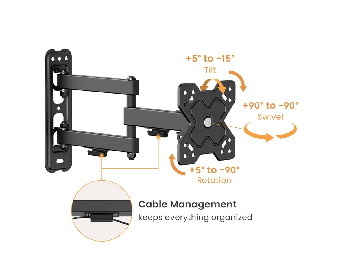 VALUE TV Monitor Arm, Wall Mount, < 81cm, < 20kg, 3 joints