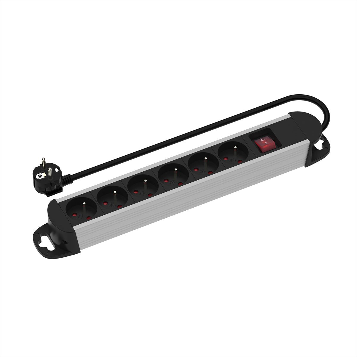 ROLINE Power Strip, 6-way, with Switch, Aluminium Housing, for France (UTE), black / silver, 3 m