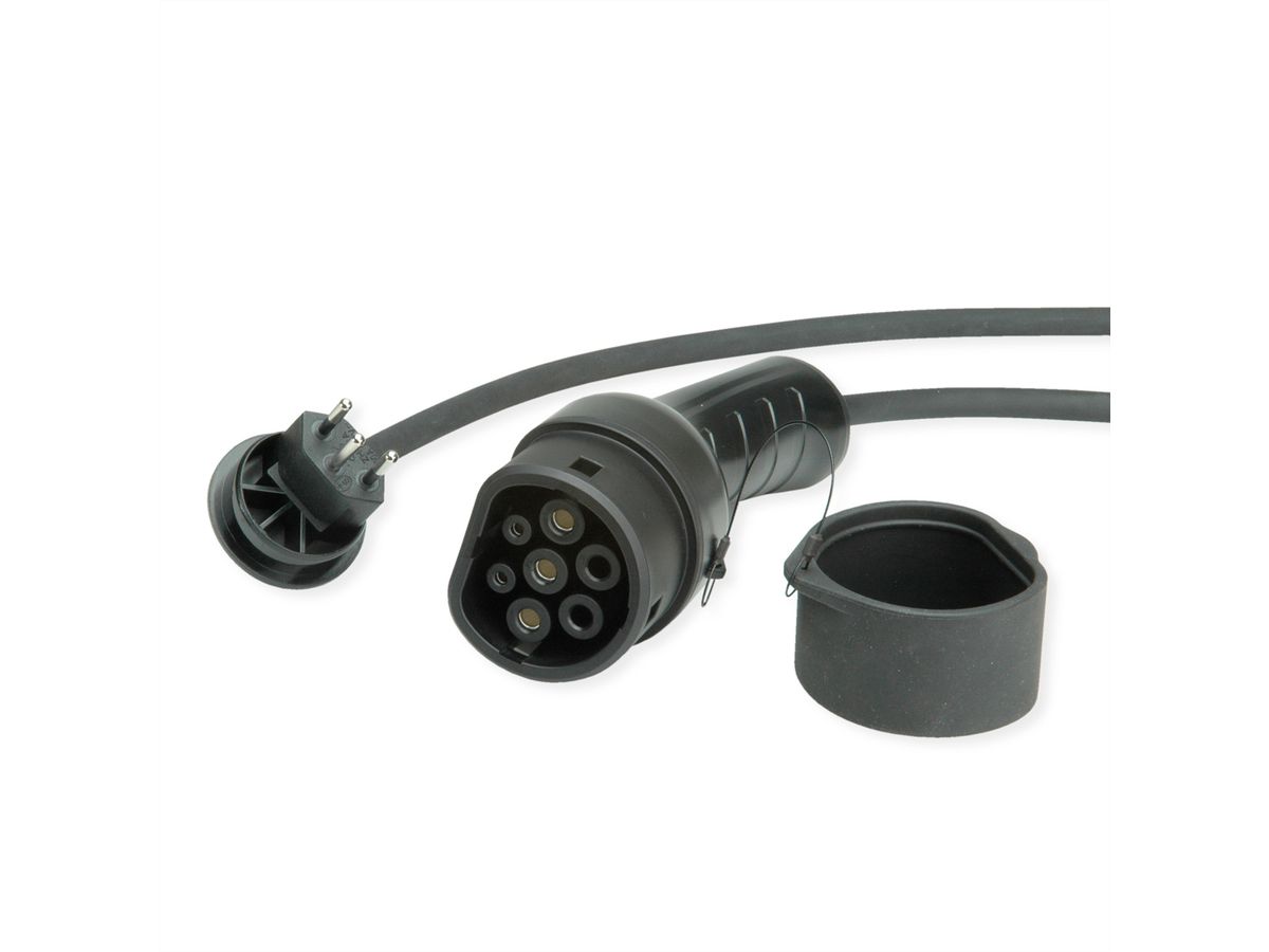 ROLINE Portable EV Charging Cable, Swiss Plug - Type 2, Mode 2, 10 A, 2.3 kW, 5 m
