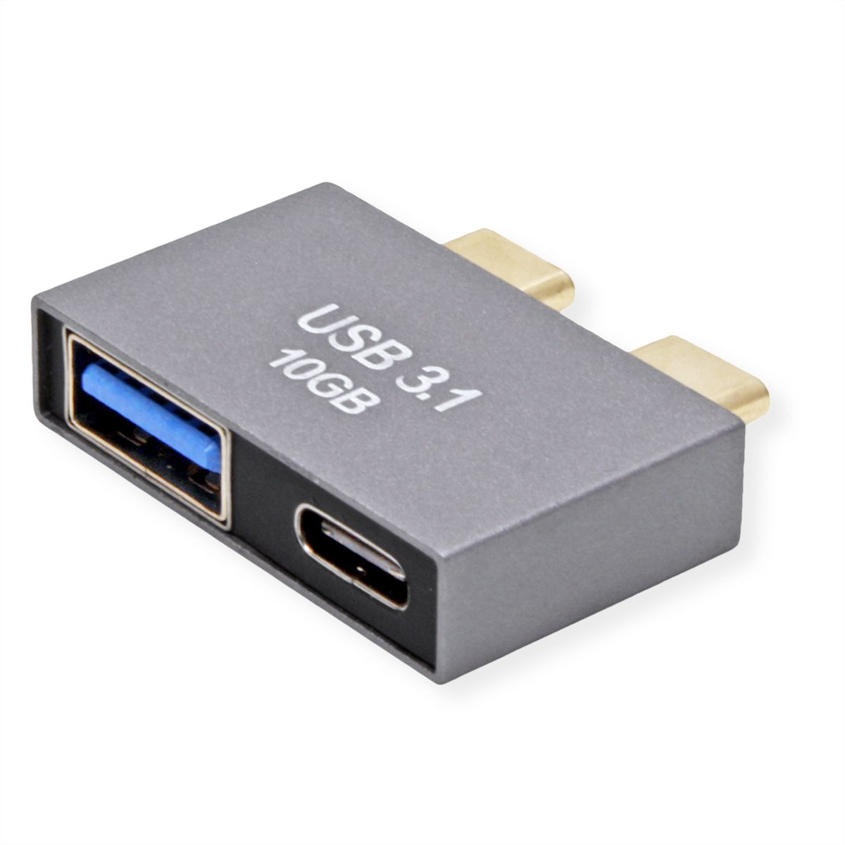 ROLINE Adapter, USB 3.2 Gen 2, 2x USB Type C - 1x USB A+ 1x USB C, M/F, silver