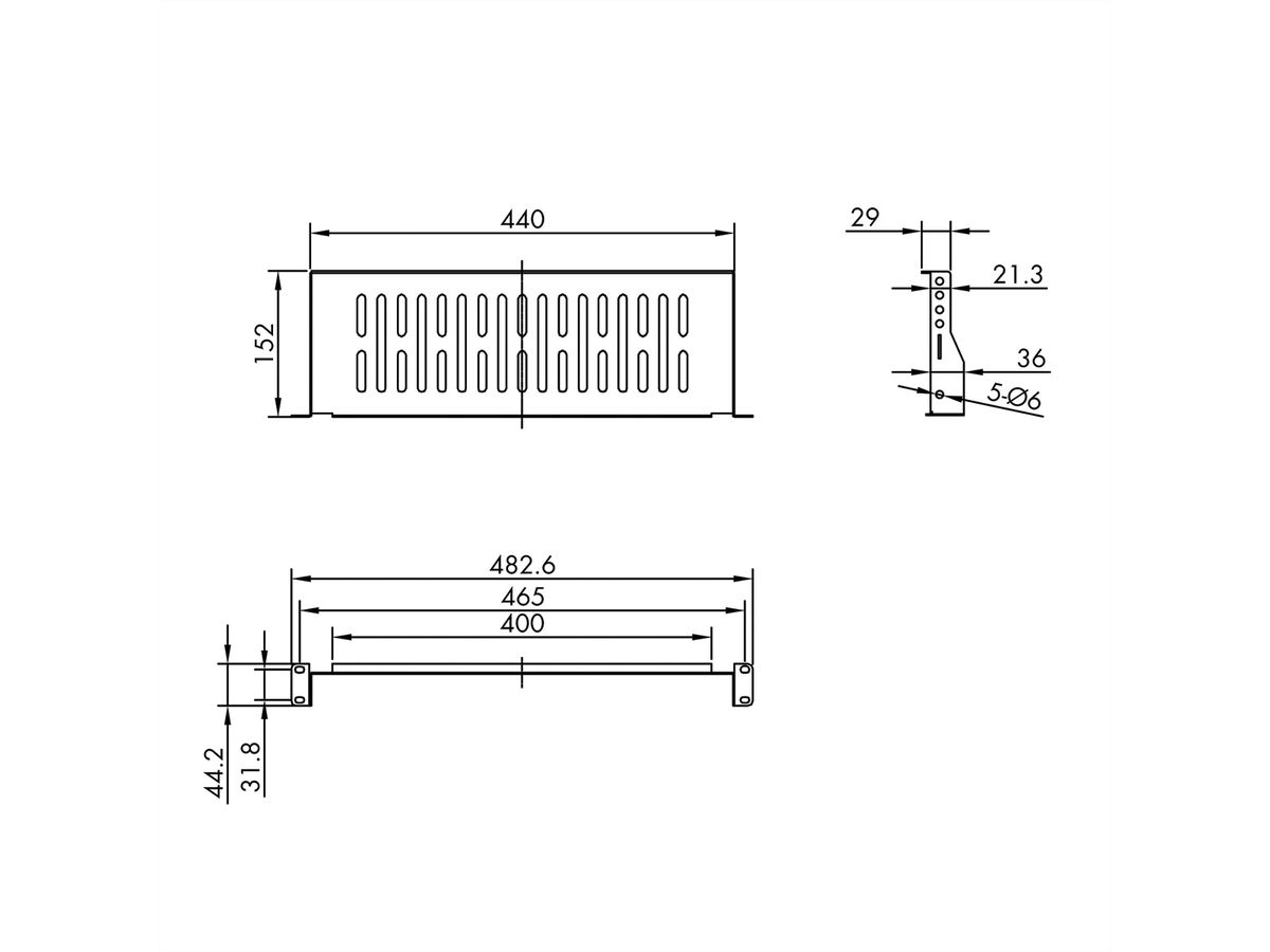 VALUE 19"-Fixed Shelf, 485 x 150mm, max. 10 kg, 1U, black