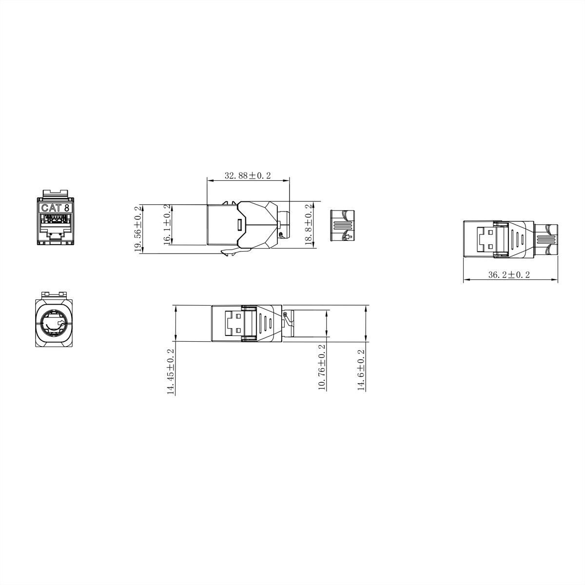 ROLINE Cat. 8.1 (Class I) Keystone, RJ-45, shielded, slim, tool-free, silver