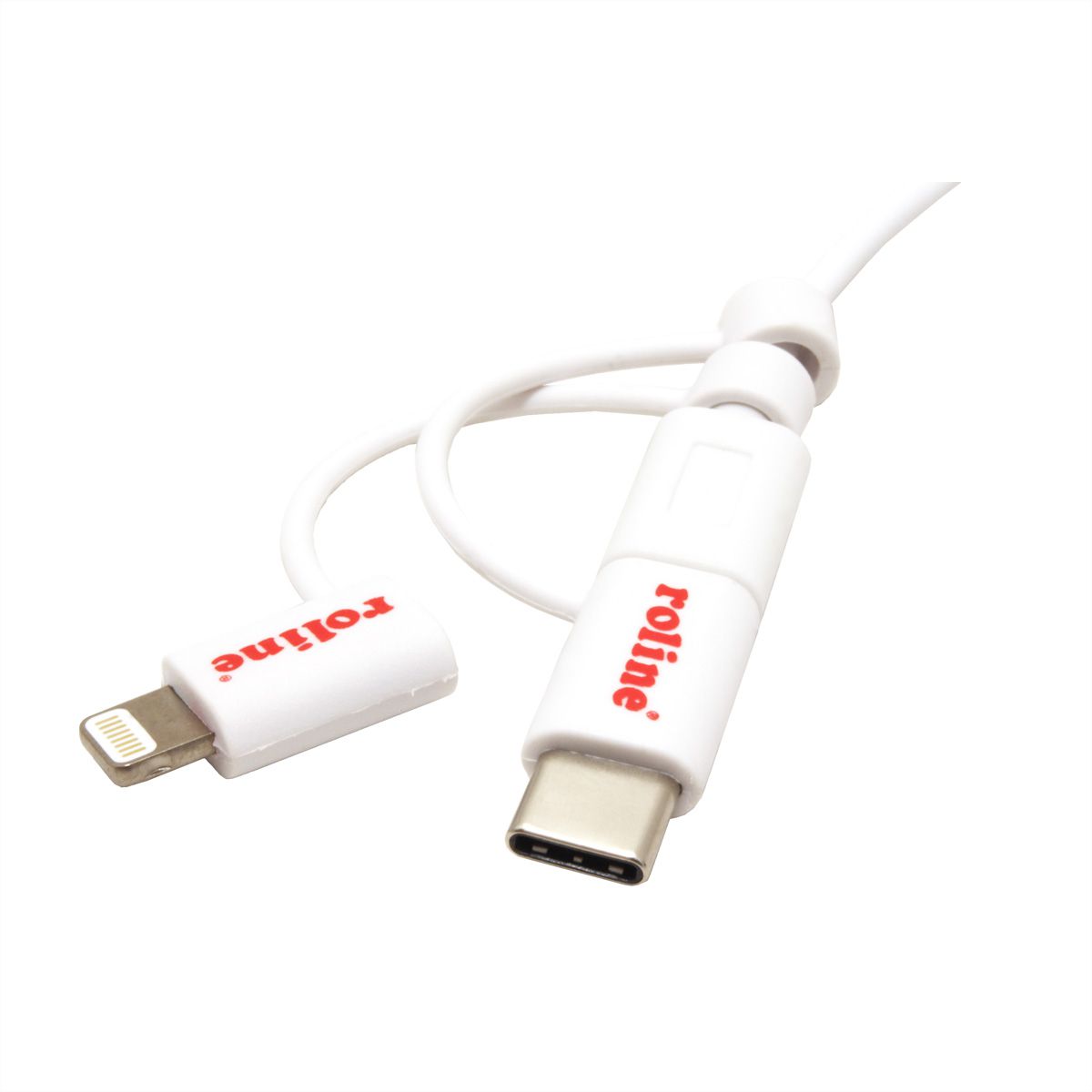 ROLINE 8pin + MicroB + Type C to USB Charge & Sync Cable, white, 1 m