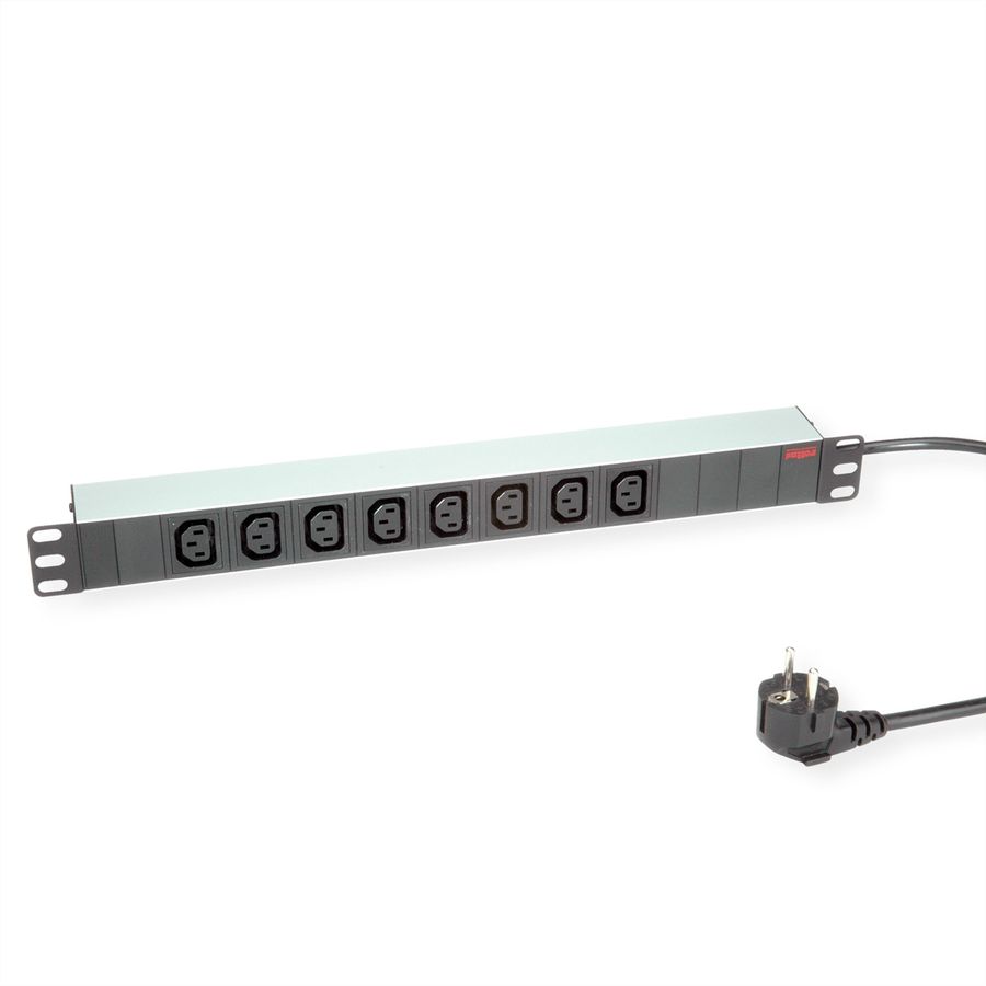 ROLINE 19" PDU for Cabinets 8x 3600W, IEC320 C13 - German Type M, silver, 2 m