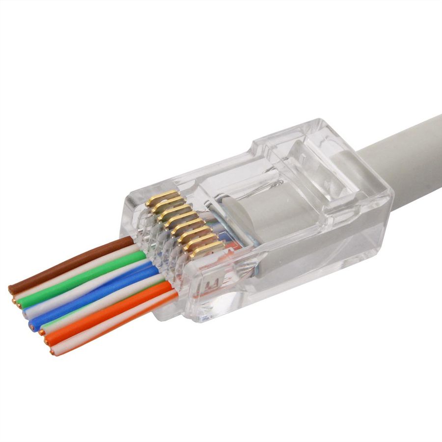 ROLINE Cat.6A (Class EA) Modular Plug, Pass-Through, for solid & stranded wire, unshielded, 10 pcs.