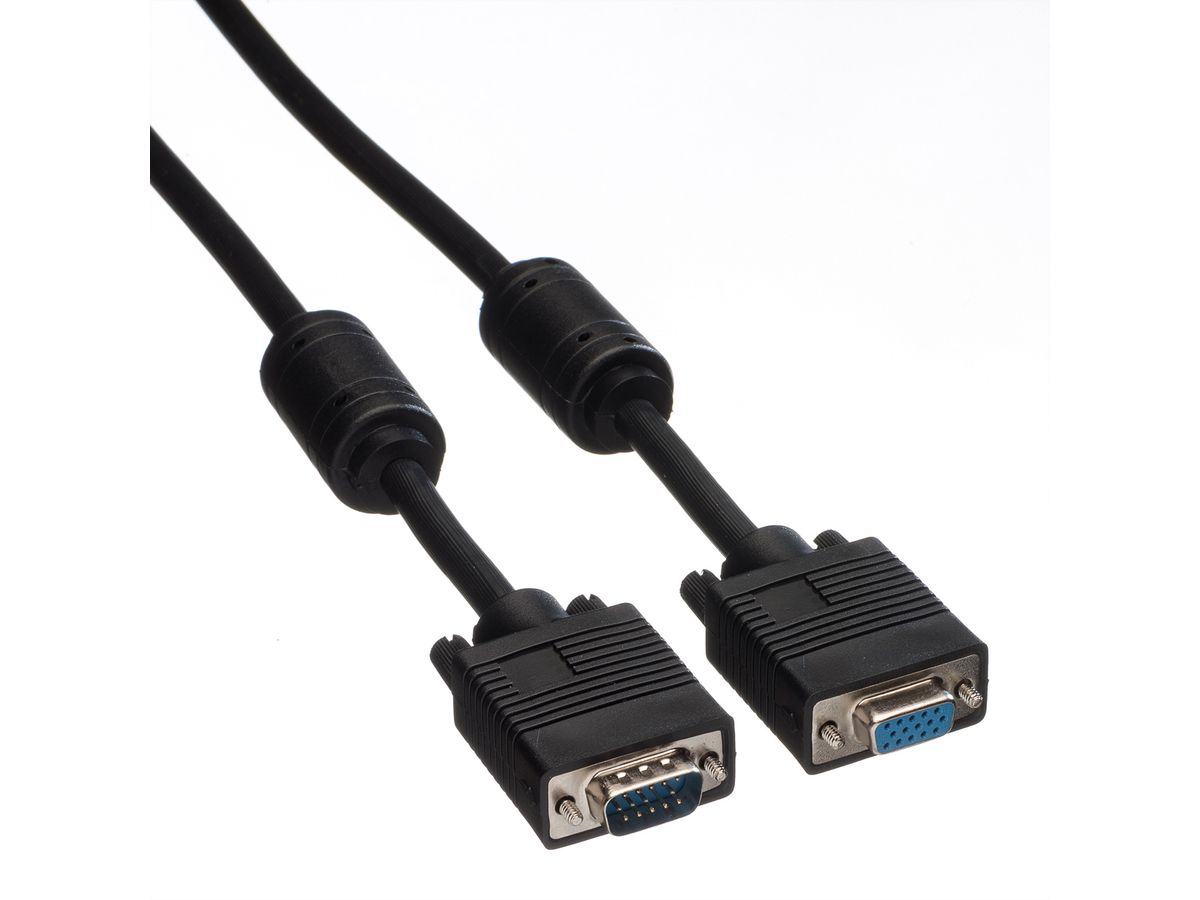 ROLINE SVGA Cable + Ferrite, HD15, M/F, 10 m