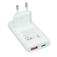 VALUE USB Wall Charger, EU/US Plug, 2x Ports (A+C), 65W