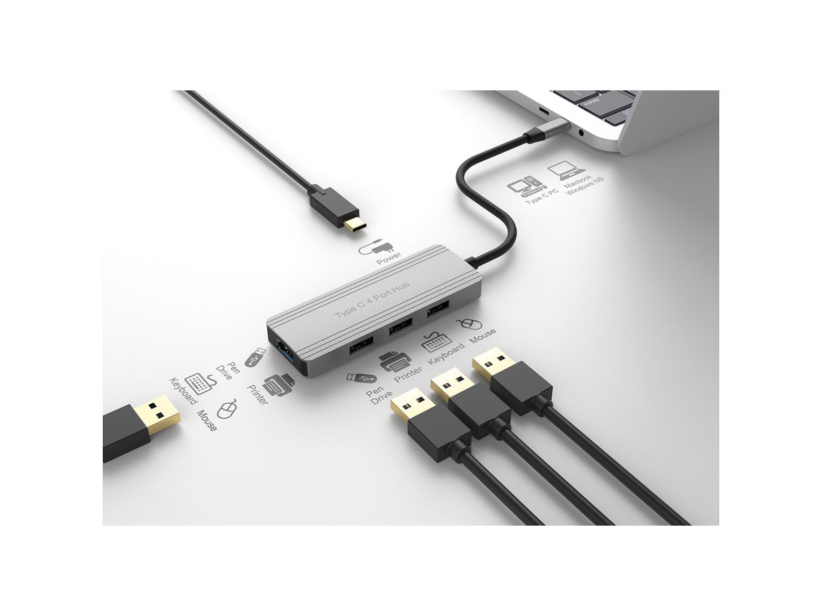 VALUE USB 3.2 Gen 1 Hub, 4 Ports, Type-C Connection Cable