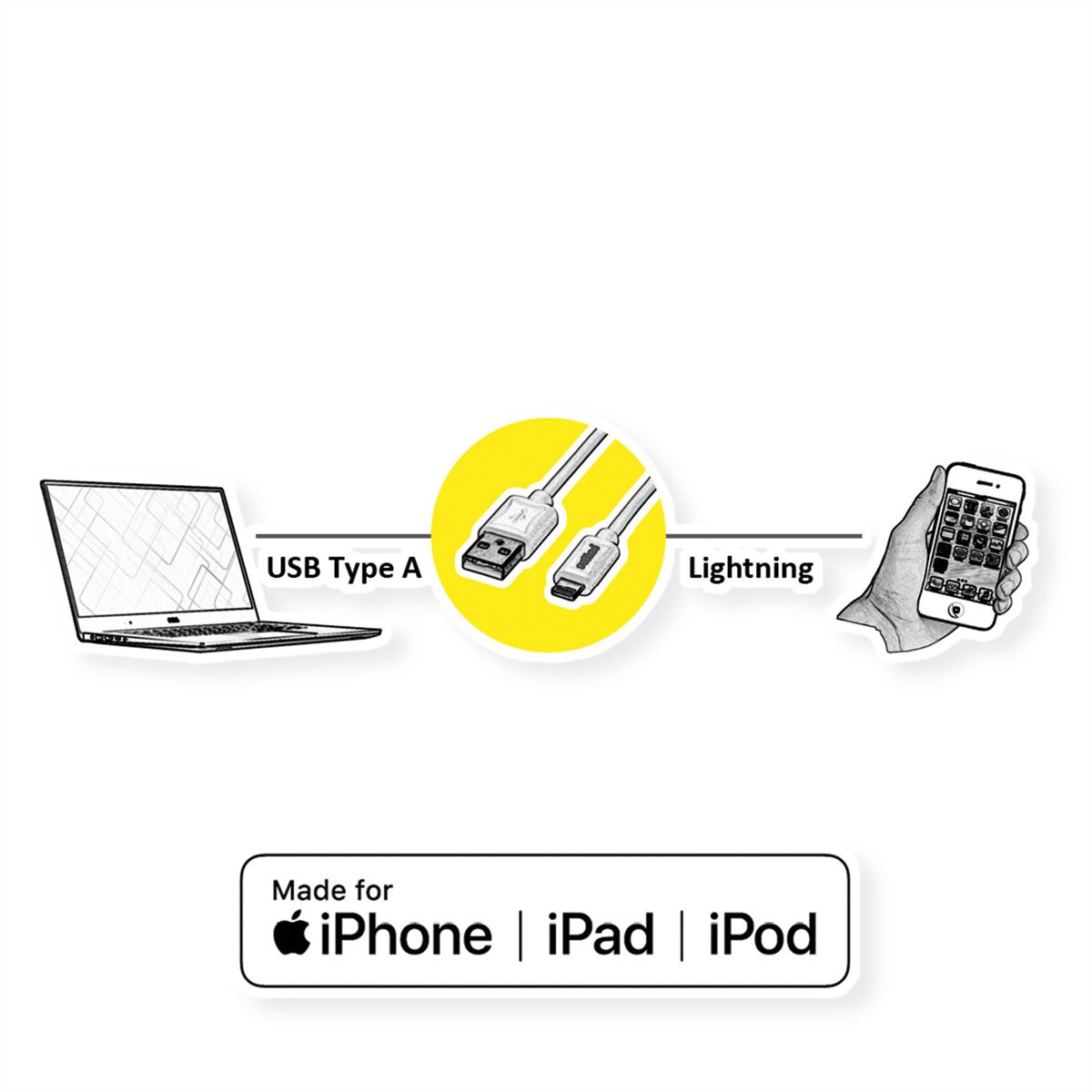 ROLINE GOLD 8pin to USB Cable for iPhone, iPod, iPad, with Smartphone support function, 1 m