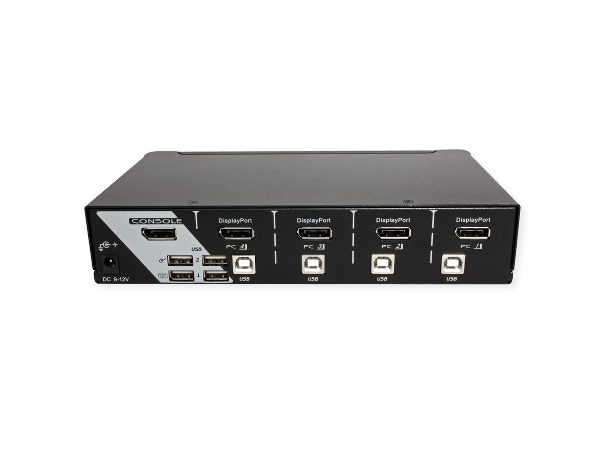 ROLINE KVM Switch, 1 User - 4 PCs, DisplayPort, with USB Hub