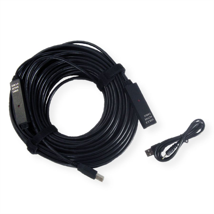 VALUE USB 2.0 Extension Cable, active, black, 30 m