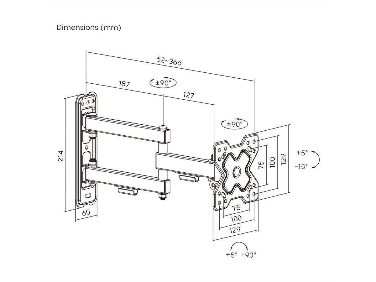 VALUE TV Monitor Arm, Wall Mount, < 81cm, < 20kg, 3 joints