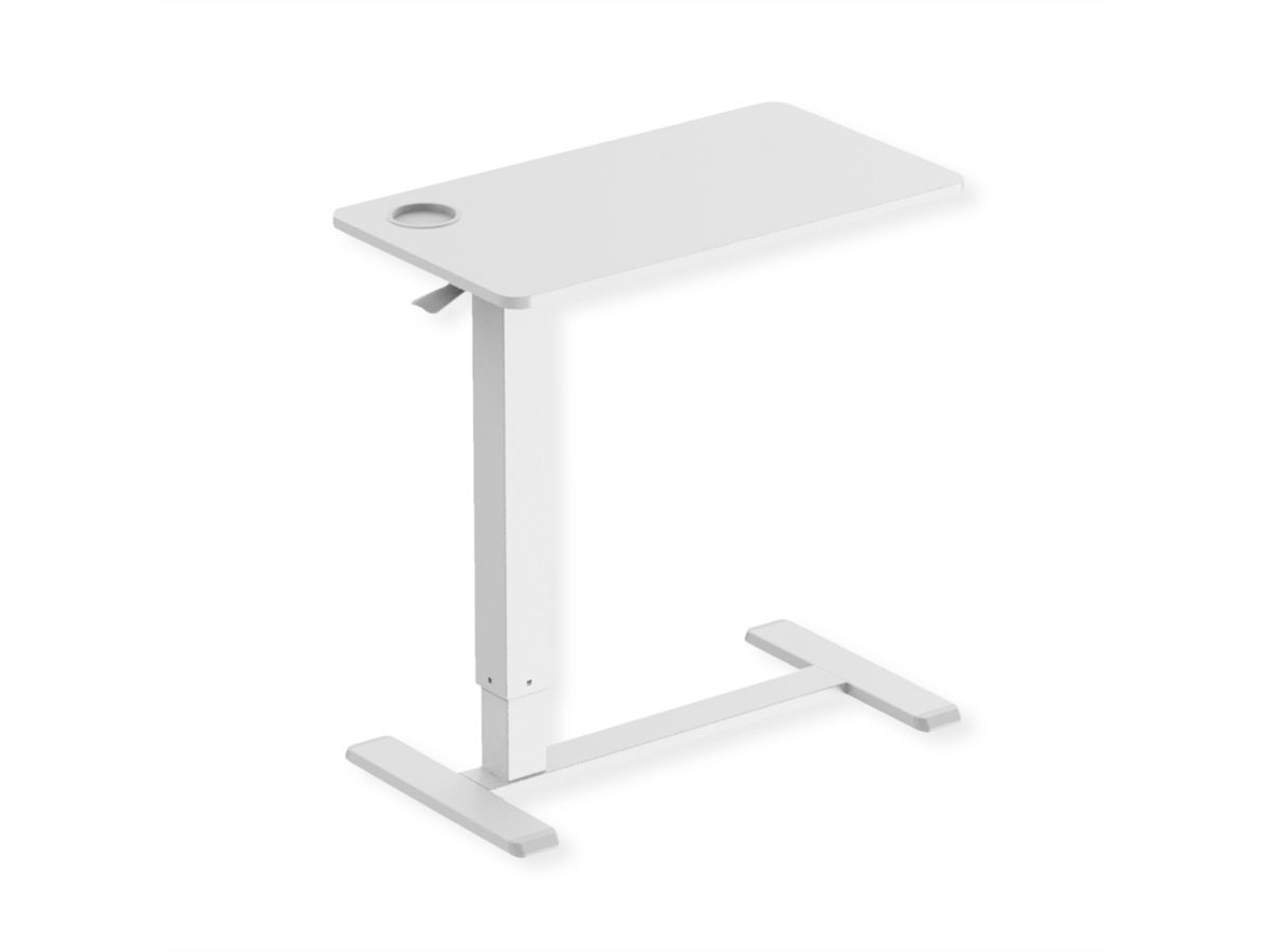ROLINE Gas Spring Side Table / Workstation, height-adjustable, hidden casters, white