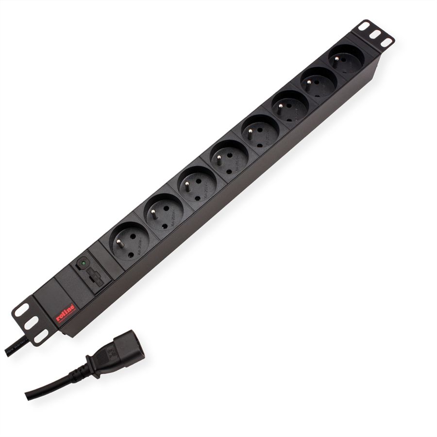 ROLINE 19" PDU for Cabinets 8x 2300W, UTE Version, IEC320 C14 M, black, 2 m