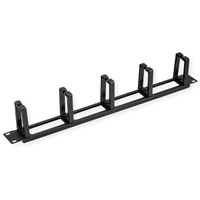 VALUE 19" 1U Cable Management Plate, C-Type, 5 Hooks, Cut-out front panel / cable feed-through, black