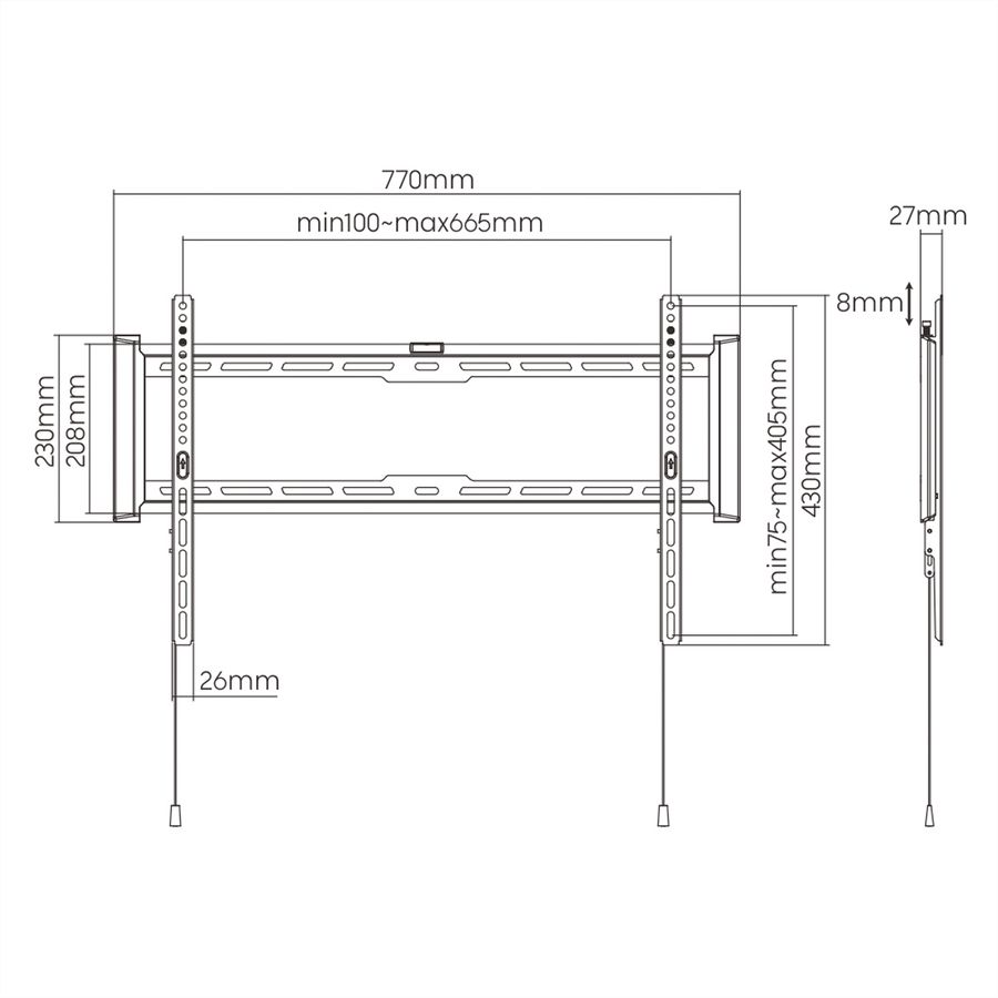VALUE TV Wall Mount, 27mm Wall Distance, fixed, 37–80 inch, max. 75 kg