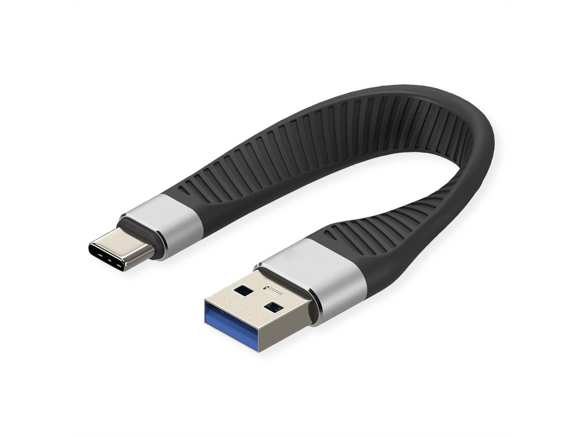 ROLINE USB 3.2 Gen 2 Silicone Cable, C-A, M/M, black, 11 cm