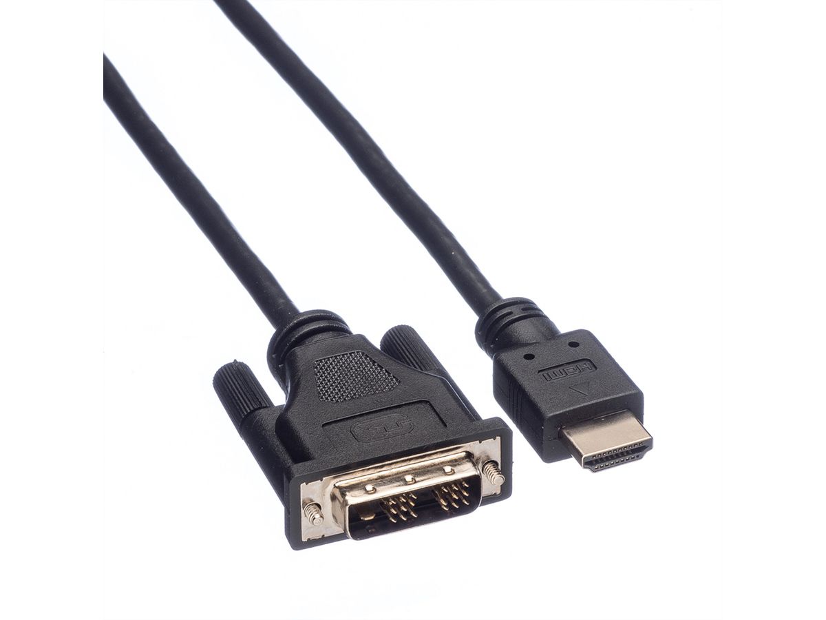 ROLINE DVI Cable, DVI (18+1) - HDMI, M/M, black, 2 m