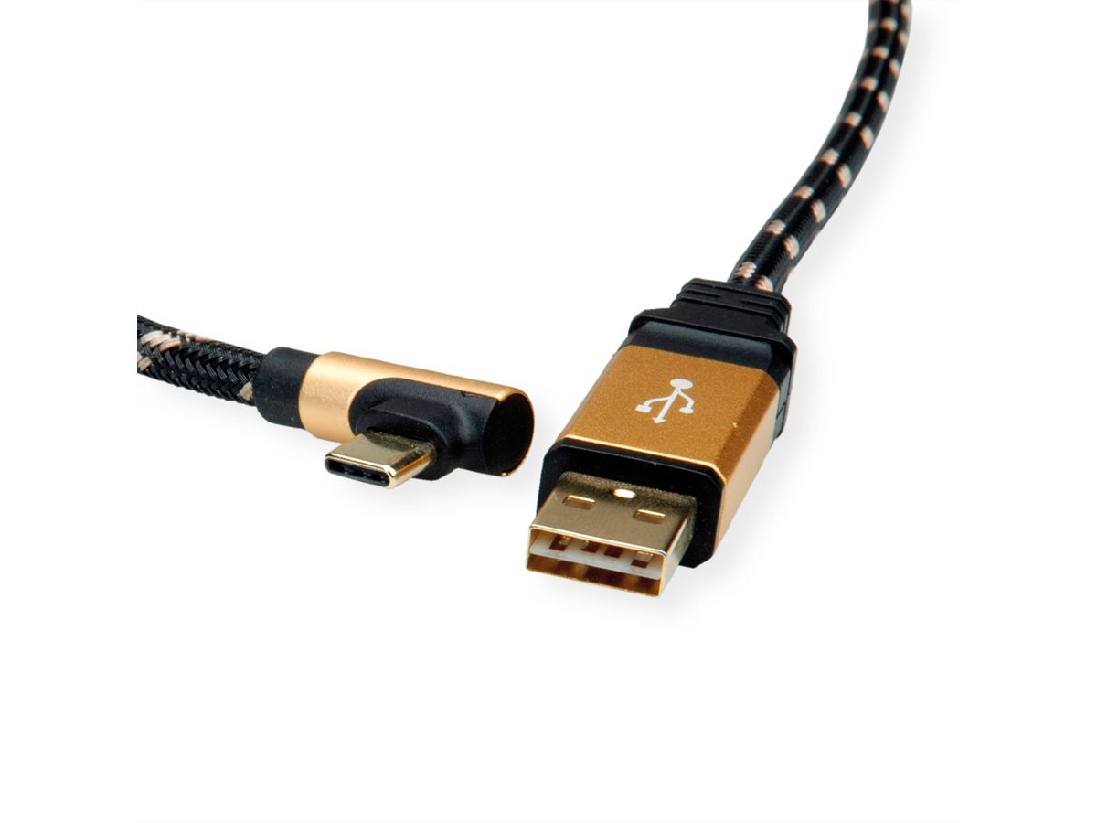 ROLINE GOLD  USB 2.0 Cable, reversible A - C 90° angled, M/M, 1.8 m