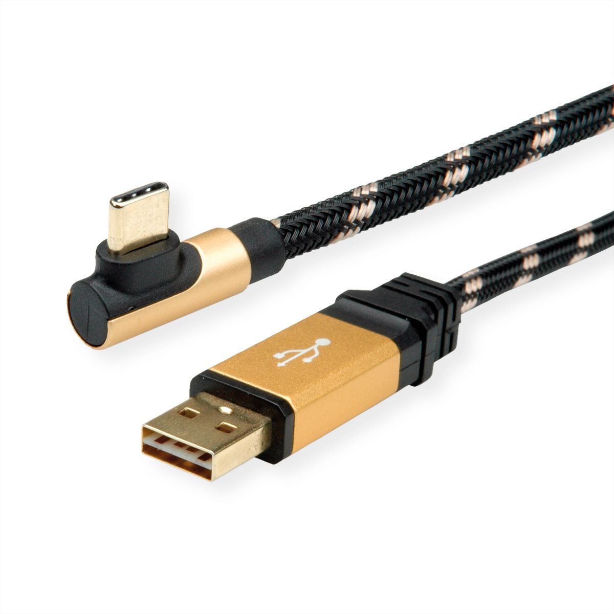 ROLINE GOLD USB 2.0 Cable, reversible USB-A - USB-C 90° angled, M/M, 0.8 m